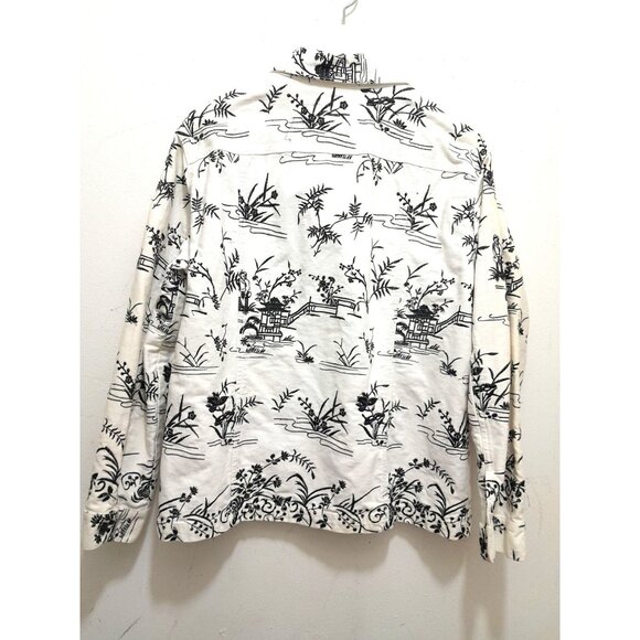 Vintage Chicos Asian Themed Toile Print Scenic Embroidered Size Medium Jacket - Picture 2 of 8